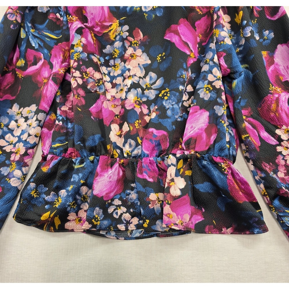 Express Womens Floral Peplum Top S V-Neck Long Sleeve Smocked Boho Romantic NWT - Picture 10 of 11